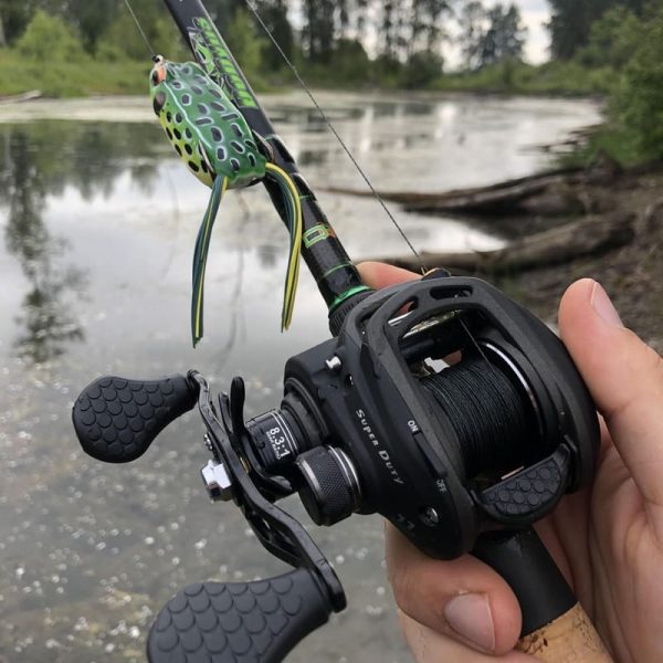 Black braided fishing line in fresh water